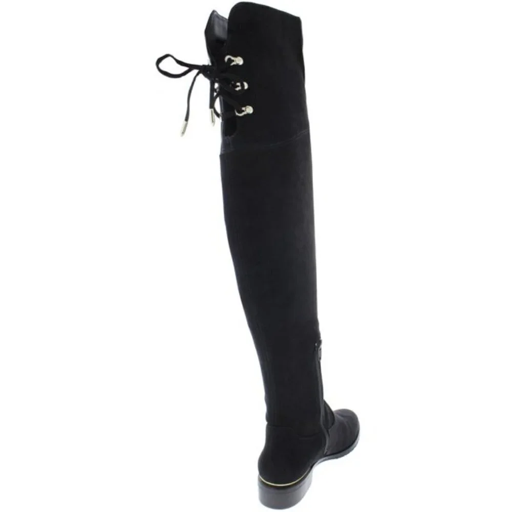 Ivanka Trump Lnde Faux Suede Lace-Up Over-The-Knee Boots black 7.5M